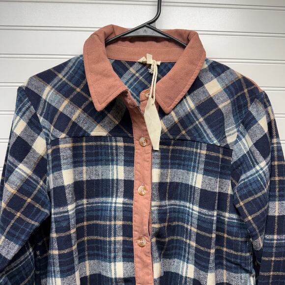 NWT Hem & Thread Button Up Plaid Shirt w/Corduroy Trim Oversized Size S - Picture 3 of 12